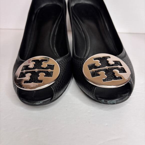 Tory Burch Black & Silver Sally Wedge Size 8.5M - Picture 3 of 10